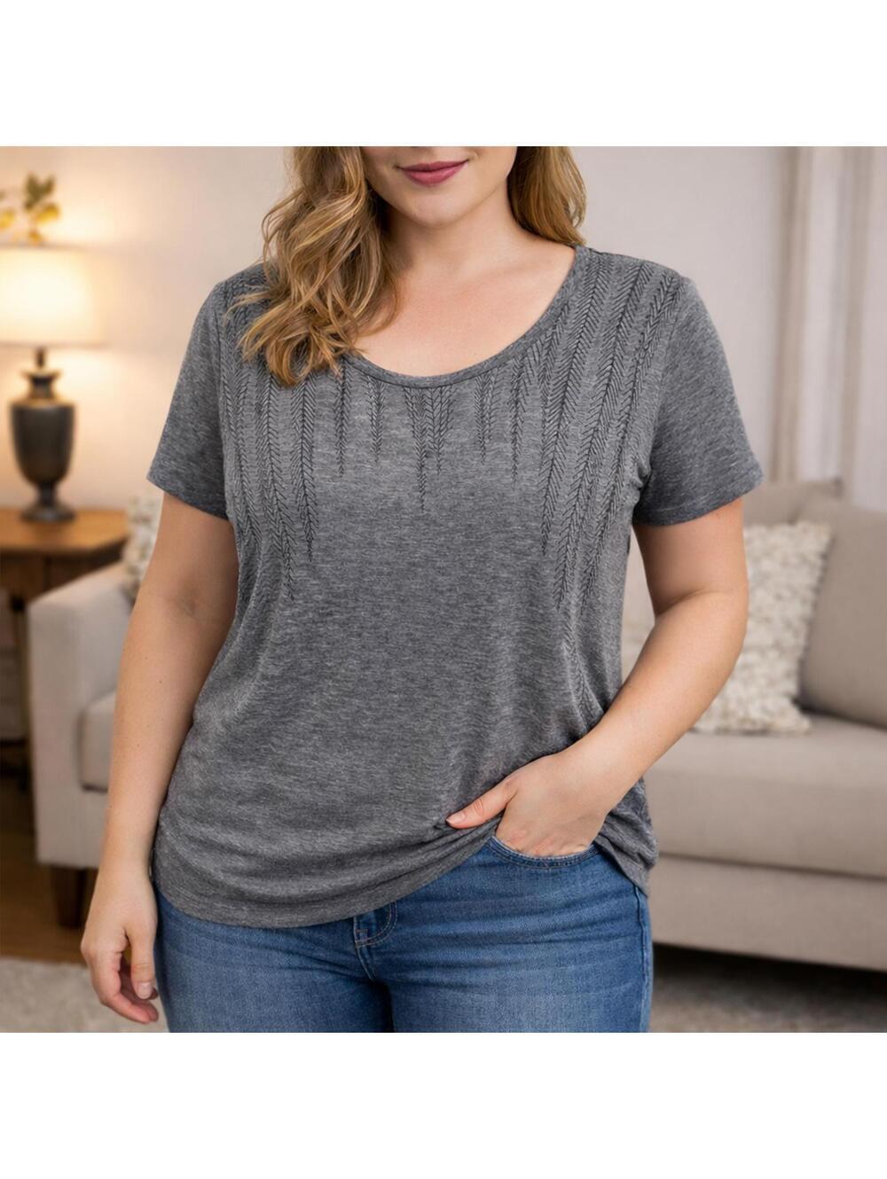 Cloudveil Women’s Gray Scoop Neck T-Shirt Size Large Feather